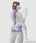  anthro brown_hair diamobster grey_scales hair horn koru_(character) lizard orange_eyes reptile scales scalie virgin_killing_sweater yellow_sclera 