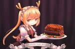  :3 allen_(makaroll) blonde_hair closed_mouth collared_shirt commentary_request dragon_girl dragon_horns dragon_tail_roast dragon_tail_steak dress english food frilled_sleeves frills from_side gloves heart heart-shaped_pupils holding horns kobayashi-san_chi_no_maidragon long_hair looking_at_viewer maid maid_headdress meat necktie puffy_short_sleeves puffy_sleeves red_eyes red_neckwear shirt short_sleeves solo sparkle symbol-shaped_pupils tooru_(maidragon) tray twintails upper_body vegetable white_gloves wing_collar 