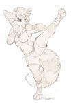  4_toes anthro canine clothed clothing digitigrade female fluffy fluffy_tail fur hair kashmere mammal simple_background smile solo toes white_background 