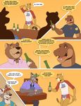  2017 alcohol anthro bear beer beverage brooks canine clothing colt3n comic cougar diaper dinosaur embarrassed english_text father feline infantilism jack_(colt3n) male mammal parent poker shirt simple_background text urine wet_diaper wolf 