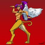  blue_eyes breasts doomington female genie hair humanoid mammal ponytail purple_hair shantae shantae_(series) smile solo sphynx video_games wings 