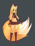  animal_humanoid armpits bandage big_tail blonde_hair breasts canine clothed clothing female fox hair humanoid inner_ear_fluff long_hair mammal partially_clothed simple_background slim slit_pupils smile solo standing sub-res suzu_(sub-res) 