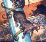  claws column dutch_angle feral group long_tail magic_the_gathering mammal official_art open_mouth quadruped rat red_eyes rodent running solo_focus tom_babbley 