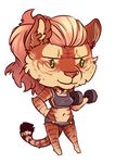  anthro chibi clothed clothing exercise feline female fur green_eyes hair mammal mei_chengse pink_hair solo stripes tanks_(artist) tiger whiskers workout 