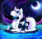  blue_eyes blue_fur cutie_mark detailed_background equine female feral friendship_is_magic fur grass hooves horn lying magnaluna mammal moon my_little_pony night outside princess_luna_(mlp) sitting sky tree water white_hait winged_unicorn wings 