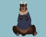  bear blep blush bottomless claws clothed clothing fake_antlers featureless_crotch flat_colors front_view kaptcha looking_at_viewer mammal semi-anthro sitting solo spread_legs spreading 
