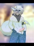  anthro balls canine chococosalo clothed clothing erection humanoid_penis licking licking_lips looking_at_viewer male mammal pants_down partially_clothed penis smile solo standing thick_thighs tongue tongue_out 