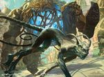  biped city cityscape claws duo dutch_angle feral glowing long-tail machine magic_the_gathering mammal official_art quadruped robot running walking yeong-hao_han 