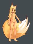  animal_humanoid armpits big_tail blonde_hair breasts canine female fox hair humanoid inner_ear_fluff long_hair mammal nipples nude pussy simple_background slim slit_pupils smile solo standing sub-res suzu_(sub-res) 