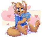  &lt;3 anthro applepup blue_eyes brown_fur brown_hair canine clothing cub diaper fur hair holidays hoodie mammal pawpads paws simple_background sitting solo valentine&#039;s_day watermark wolf young 