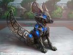  animatronic canine feral fox garden glowing glowing_eyes izzy_medrano machine magic_the_gathering mammal official_art outside quadruped robot sitting solo 