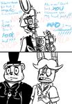  2015 animatronic anthro bear beckoning body_horror bonnie_(fnaf) bow_tie broken buckteeth comic dialogue english_text exposed_endoskeleton five_nights_at_freddy&#039;s five_nights_at_freddy&#039;s_2 freddy_(fnaf) hat inkyfrog lagomorph looking_at_viewer machine male mammal nightmare_fuel open_mouth open_smile rabbit restricted_palette robot scared simple_background smile sweat sweatdrop teeth text top_hat toy_bonnie_(fnaf) video_games white_background 