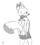  anthro canine clothed clothing dipstick_ears dipstick_tail disney female fox fur half-closed_eyes looking_back mammal mature_female monochrome mrs_wilde multicolored_tail partially_clothed seductive signature simple_background smile solo sweater virgin_killer_sweater visiti white_background zootopia 