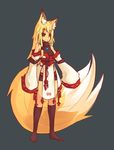  animal_humanoid armpits big_tail blonde_hair breasts canine clothed clothing female fox fully_clothed hair humanoid inner_ear_fluff japanese_clothing long_hair mammal simple_background slit_pupils smile solo standing sub-res suzu_(sub-res) 