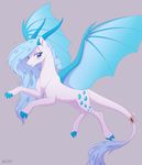  akeahi blue_eyes blue_hair claws cutie_mark dragon fan_character female feral hair horn membranous_wings my_little_pony nude simple_background solo wings 