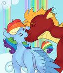  2016 dragon equine eyebrows eyes_closed female feral friendship_is_magic garble_(mlp) hair interspecies kissing male male/female mammal mantislady multicolored_hair multicolored_tail my_little_pony pegasus rainbow_dash_(mlp) rainbow_hair rainbow_tail red_scales scales scalie wings 