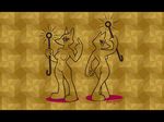  2016 abstract_background anthro anubian_jackal breasts butt canine dakkpasserida duo earthbound_(series) female guardian_hieroglyph jackal looking_back mammal mouthless nintendo nude shadow signature staff video_games 