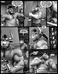  2017 anthro beard biceps big_muscles bovine braford cattle chesthair clothing comic equine facial_hair feline hat hooves horn horse invalid_tag lion male mammal muscular muscular_male pecs shirt shorts speech_bubble tank_top 