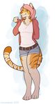 anthro breasts clothing digitigrade feline female fur green_eyes hair long_hair looking_at_viewer mammal mei_chengse nowandlater simple_background solo stripes tiger whiskers 