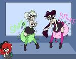  callie cephalopod clothed clothing da-fuze diaper ear_piercing feces female gloves inkling marie marine messy_diaper nintendo octoling octopus piercing scat soiling splatoon squid squid_sisters torn_clothing video_games yellow_eyes 