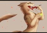  bowl canine chopsticks docisco eating food fox male mammal noodles nude open_mouth ramen rose_peddles sergal shuryashish simple_background tattoo teeth tongue vore 