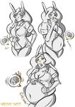  belly big_belly blush clothed clothing female hair hand_on_stomach lagomorph long_hair mammal navel open_mouth rabbit skimpy stomach_noises stuffing wartimesweets weight_gain yellow_eyes 