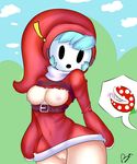  ! 2017 areola belt blue_hair bottomless breasts clothed clothing cloud coat detailed_background digital_media_(artwork) female flora_fauna hair hi_res hill hood humanoid marbearis mario_bros mask nintendo nipples no_underwear not_furry piranha_plant plant pussy shygirl signature solo teeth tongue tongue_out video_games wide_hips 