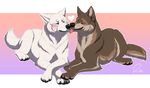  &lt;3 2016 blush canine duo eyes_closed feral fur holding_paws kissing licking male male/male mammal santanni simple_background tongue tongue_out wolf 