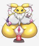  2016 anal anal_penetration anthro bedroom big_breasts breasts canine chippo digimon digital_media_(artwork) embarrassed female happy happy_sex looking_at_viewer low_res lying mammal missionary_position nude on_back penetration penis pussy renamon sex solo solo_focus spread_legs spreading 