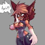  2017 anthro areola blush breasts clothed clothing dialogue ear_piercing english_text fan_character female fia_(plagueofgripes) league_of_legends meloninu navel nipples open_mouth piercing purple_eyes solo text torn_clothing video_games wardrobe_malfunction yordle 