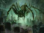 arachnid arthropod cemetery christine_choi front_view group magic_the_gathering monochrome monster multi_eye multi_limb official_art solo_focus spider spider_web tombstone 