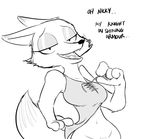  anthro bottomless breasts canine clothed clothing dialogue dipstick_ears disney female fox fur half-closed_eyes mammal monochrome mrs_wilde partially_clothed pubes seductive simple_background solo teeth text tongue undressing visiti white_background zootopia 