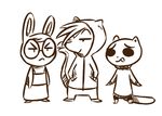  2017 anthro black_and_white chibi clothed clothing cute_fangs disney eyewear fan_character female glasses group hands_in_pockets hoodie hugh_muskroura inkyfrog lagomorph male mammal maxine_d&#039;lapin monochrome mustelid percy_vison polecat rabbit simple_background skunk white_background zootopia 