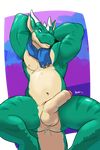  anthro balls dragon drakoneth ejaculation erection green_scales humanoid_penis male masturbation muscular muscular_male negger pecs penis scales smaller_version_at_source solo uncut 