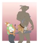  9x9 anthro ballbusting balls big_balls canine clothing club_(weapon) cock_and_ball_torture cuon dhole japanese_clothing lena_lardoon liber_souvlakia loincloth male mammal melee_weapon oni pain simple_background smile water_buffalo weapon 