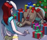  anthro anus ass_up balls bleats butt christmas christmas_tree duo girly holidays lagomorph looking_back male mammal mustelid otter penis penis_bow penis_ribbon presenting presenting_hindquarters rabbit ribbons smile standing tree 