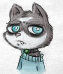  anthro blue_eyes clothed clothing collar colored cute_fangs disney fur inkyfrog male mammal mustelid percy_vison polecat shock_collar simple_background teal_eyes teeth traditional_media_(artwork) white_background zistopia zootopia 