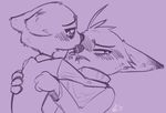  absurd_res alec8ter anthro blush canine charlie_(weaver) clothed clothing disney duo ermine female fox fur half-closed_eyes hi_res looking_back male mammal marty_(weaver) mustelid pack_street saliva saliva_string signature simple_background size_difference sweater tears zootopia 