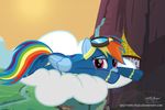  2017 blue_feathers clothing cloud equine eyewear feathered_wings feathers female feral friendship_is_magic goggles hair hi_res landscape mammal mountain multicolored_hair multicolored_tail my_little_pony outside pegasus purple_eyes rainbow_dash_(mlp) rainbow_hair rainbow_tail shutterflyeqd sky solo uniform wings wonderbolts_(mlp) 