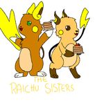  alolan_raichu female food ivysaurite nintendo pancake pok&eacute;mon raichu raichu_sisters sibling simple_background sisters video_games white_background 