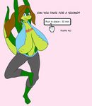  anthro big_breasts blue_eyes breasts brown_hair clothing female hair huge_breasts lizard reptile samantha_brooks sarcolopter scalie shirt simple_background solo tank_top wii_fit 