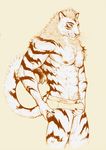  abs anthro armpits biceps bulge clothing feline fur_markings hair male mammal markings muscular muscular_male pockyrumz simple_background solo tiger underwear whiskers white_background 