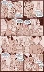  2017 anthro beverage blush bonnie_hopps buckteeth canine clothed clothing comic daughter dialogue dipstick_ears disney eyewear family father fox glasses group hi_res judy_hopps lagomorph mammal mistermead monochrome mother necktie nick_wilde on_lap parent rabbit shirt sitting size_difference smile speech_bubble stu_hopps sweater teeth text violet_hopps_(zootopia) zootopia 