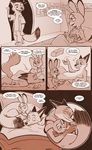  2017 anthro bed book canine clothed clothing comic cuddling dialogue dipstick_ears dipstick_tail disney eyes_closed female fox fur hi_res judy_hopps lagomorph lying male mammal mistermead monochrome multicolored_tail nick_wilde nude on_front pajamas pillow rabbit sharp_teeth size_difference speech_bubble teeth text undressing zootopia 