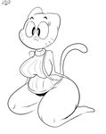  2017 anthro black_and_white breasts cartoon_network cat clothing digital_media_(artwork) feline female fur hatchet-hare kneeling mammal monochrome nicole_watterson panties pose side_boob simple_background solo the_amazing_world_of_gumball underwear virgin_killer_sweater whiskers wide_hips 