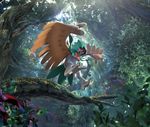  avian bird brown_feathers decidueye feathers nintendo official_art owl pok&eacute;mon pseudo_clothing red_eyes talons tree tree_branch video_games 