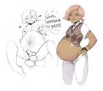  belly big_belly birth clothed clothing dark_skin dialogue egg english_text freepeanutnut hair hand_on_stomach ilima_(pokemon) male male_pregnancy navel nintendo nude oviposition partially_clothed penis pink_hair pok&eacute;mon pregnant sweater text video_games 