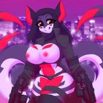  anthro big_breasts breasts chococosalo clothed clothing female gun hair looking_at_viewer nipples ranged_weapon rifle slightly_chubby smile solo standing teeth thick_thighs unknown_species weapon wide_hips 