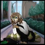  anthro clothed clothing excitedcargoyle female looking_at_viewer mammal open_mouth outside red_panda solo 