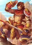  2017 anthro armpits clothing fur hi_res league_of_legends looking_at_viewer male mammal monkey primate rabbity smile solo video_games wukong 